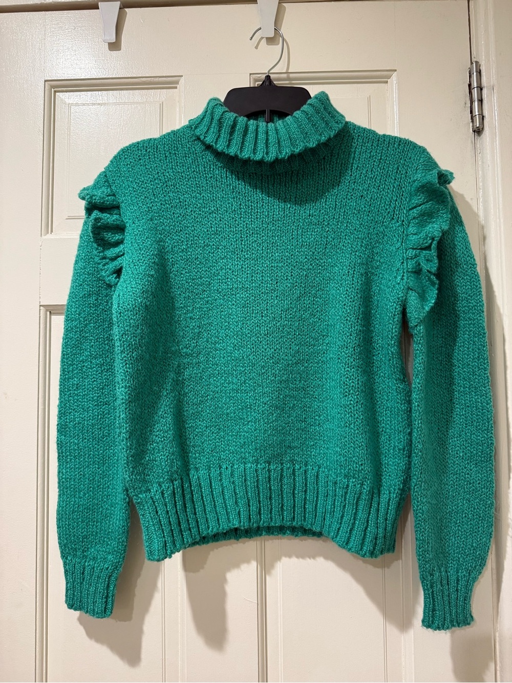 Vintage Diane Von Furstenberg Teal Ruffle-Shoulder Turtleneck Sweater
